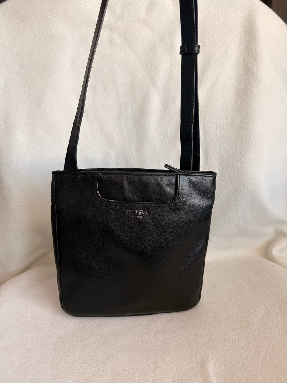 margot Black Leather Minimalist Crossbody Bag